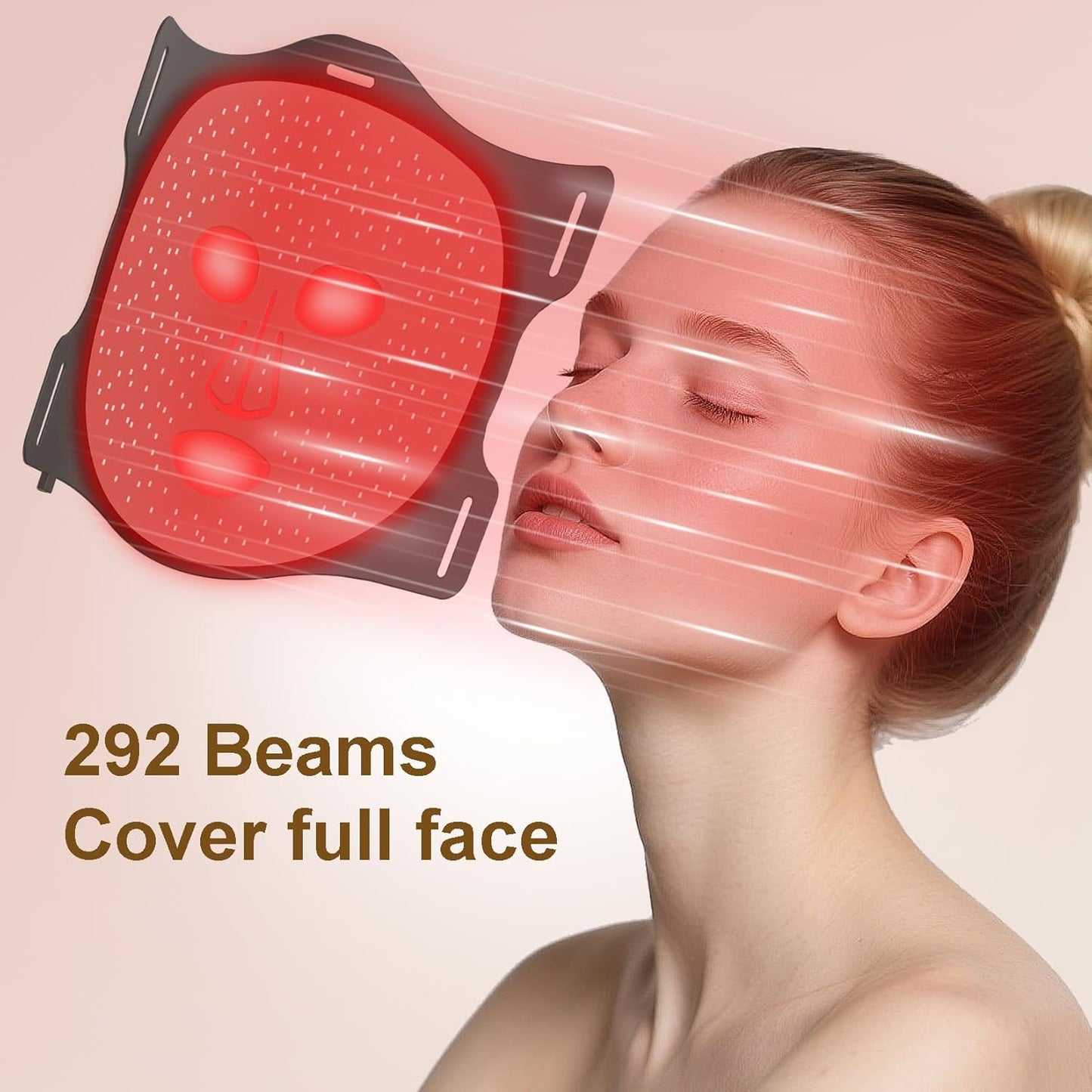 VYM Red Light Therapy Face Mask – 292 LED Cordless Infrared Light Therapy Mask for Face & Neck, Ultra-Lightweight Professional Skincare Device for Home & Travel, 2mm Thin Design – Black