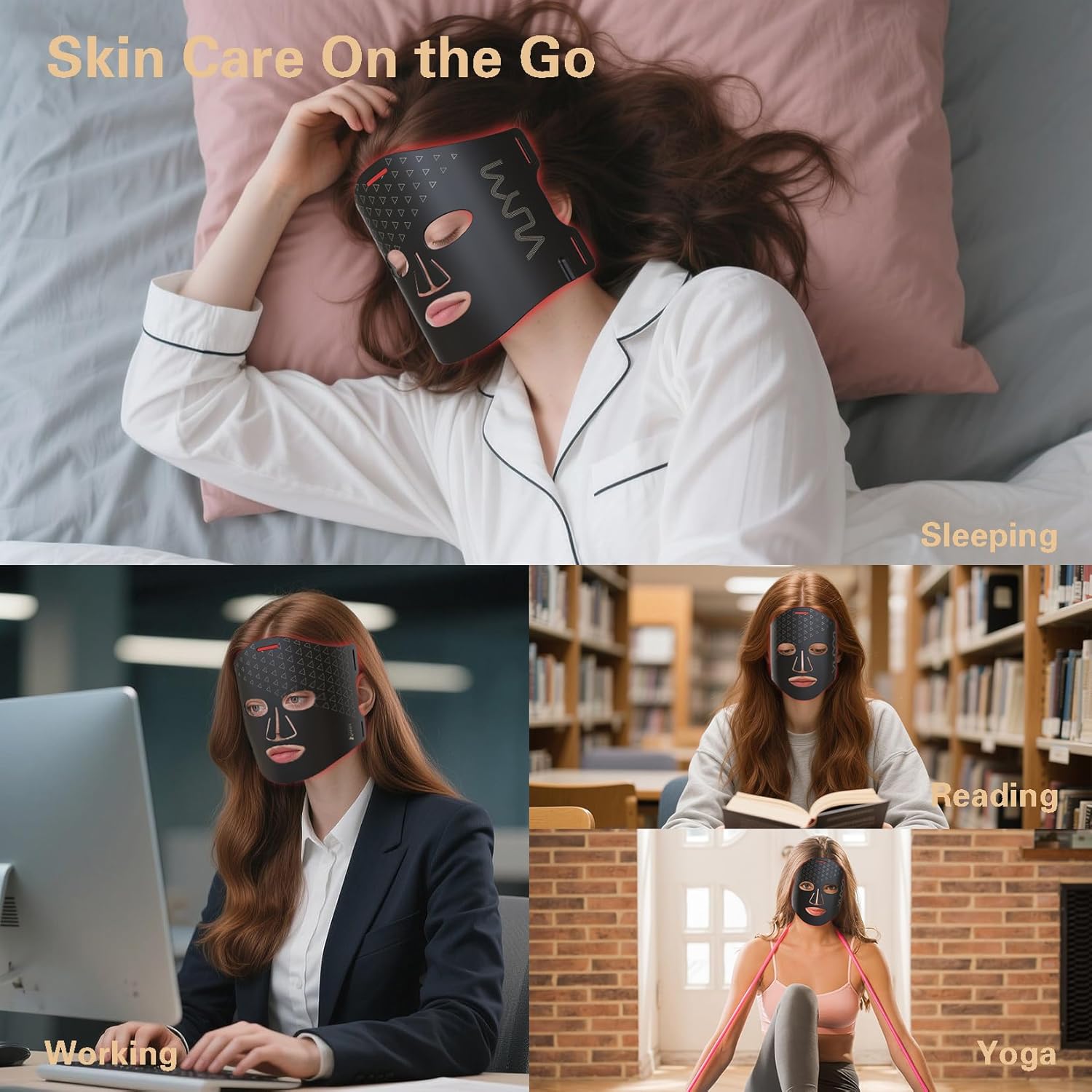 VYM Red Light Therapy Face Mask – 292 LED Cordless Infrared Light Therapy Mask for Face & Neck, Ultra-Lightweight Professional Skincare Device for Home & Travel, 2mm Thin Design – Black